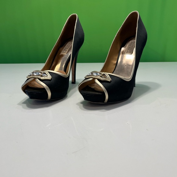 Badgley Mischka: beautiful black & gold shoes (leather & satin) - Picture 4 of 6